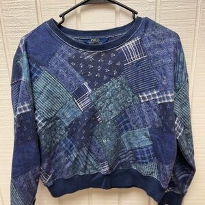 Polo Ralph Lauren Quilted Navy Blue Crewneck Sweatshirt Youth Large 12-14 Preppy